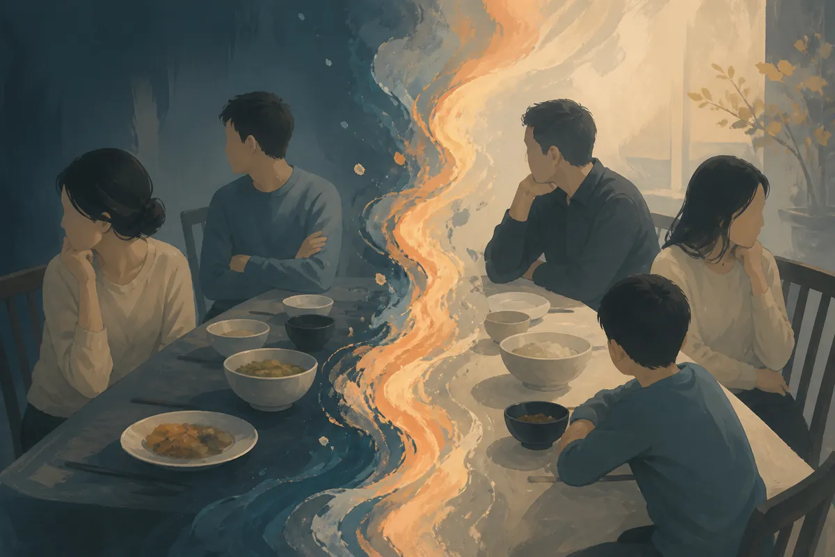 与家人争吵梦境的原创主题插画