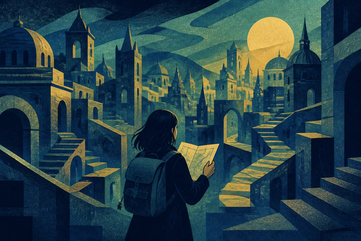 陌生城市梦境的原创主题插画