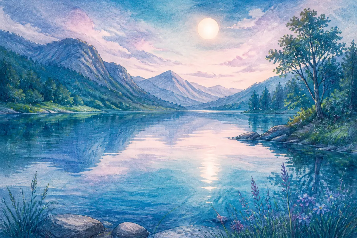 湖泊梦境的原创主题插画