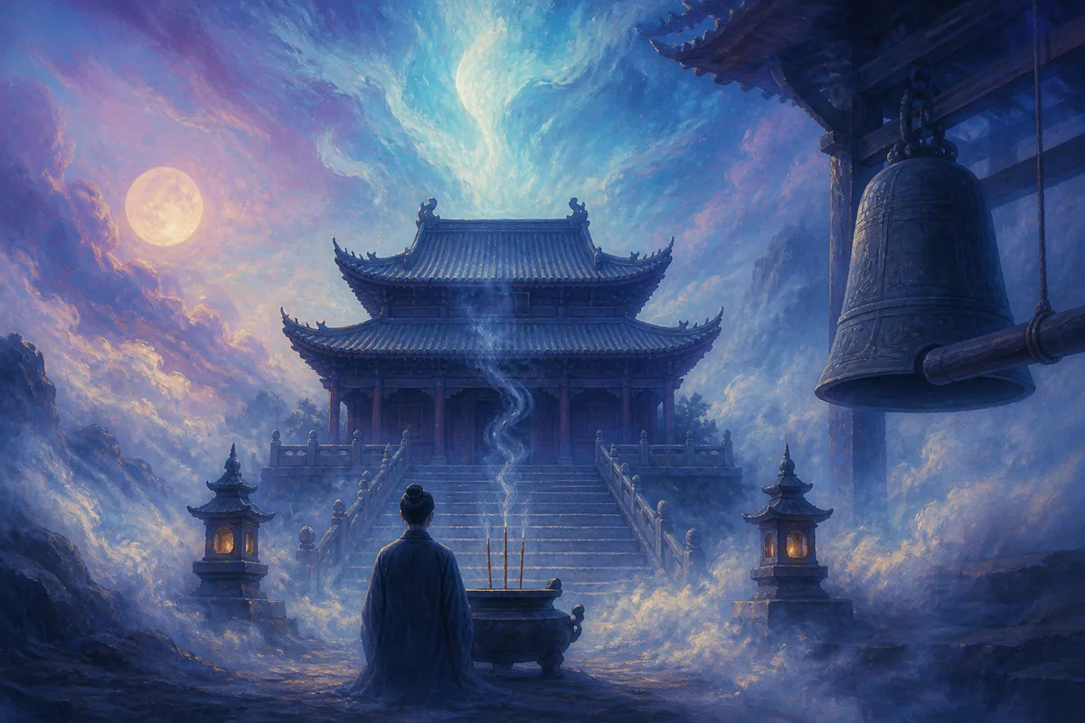 寺庙梦境的原创主题插画