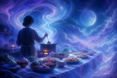 做饭梦境主题插画