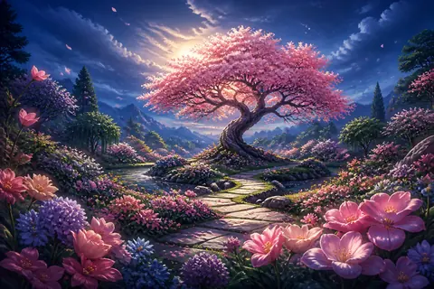 花开梦境主题插画