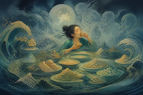 吃不饱梦境主题插画