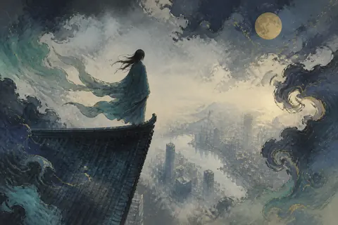 屋顶梦境主题插画