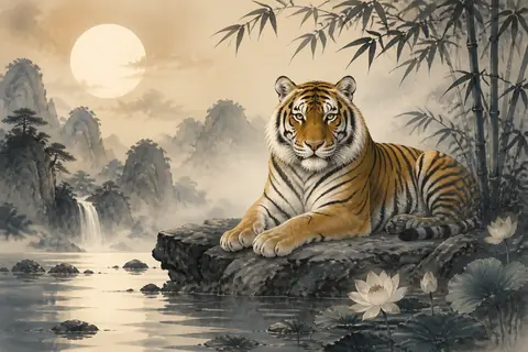 老虎梦境主题插画