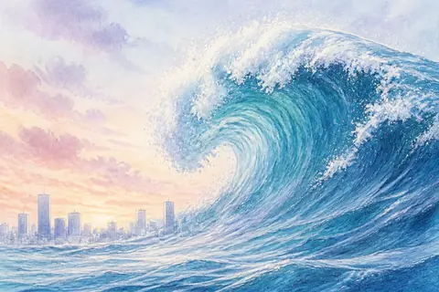 海啸梦境主题插画
