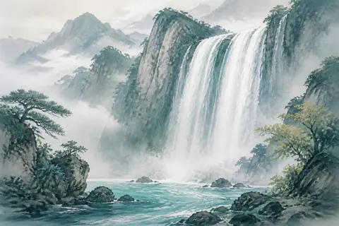 瀑布梦境主题插画