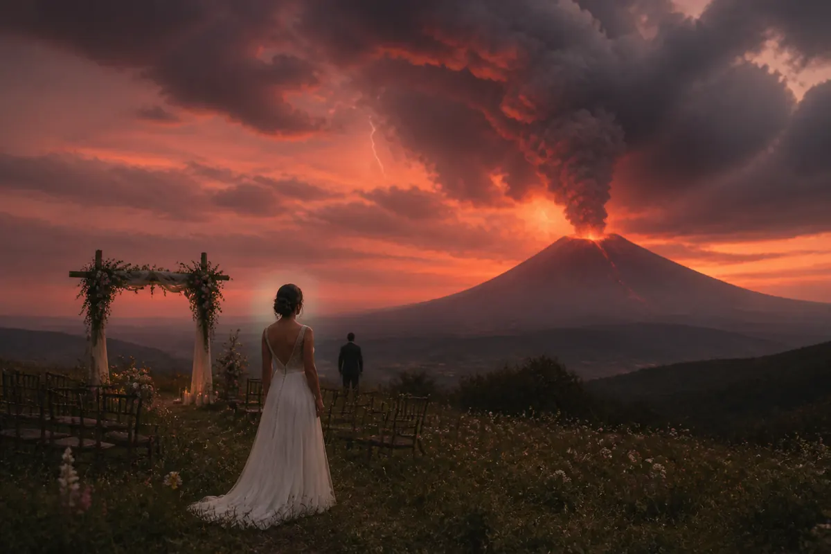 婚礼进行到一半，远处的火山醒了主题配图