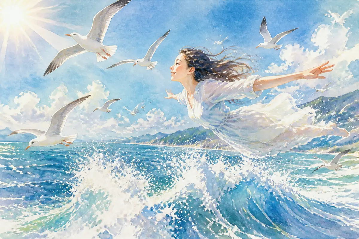 梦见和海鸟飞过浪花是什么意思？主题配图