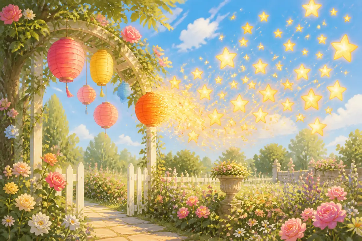 梦见花园里的灯笼变成星光是什么意思？主题配图