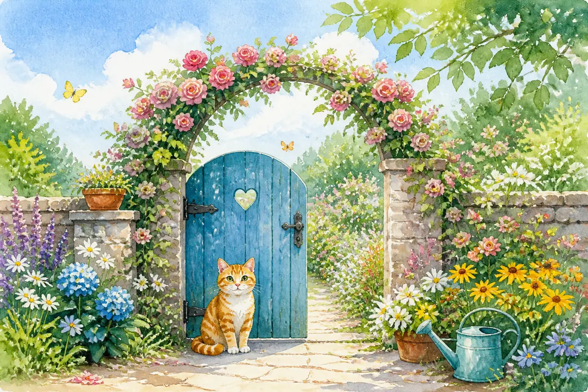 小猫守着花园的门主题配图